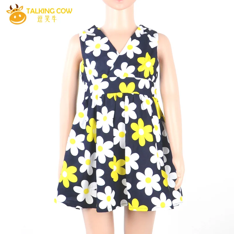 2017 Летняя Мода Натурального Хлопка Платье Девушки Детской Одежды Темно-Синий