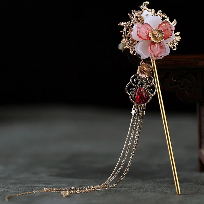 6 Дизайнов моды природы авантюрин Quatz Винтажные заколки, красный камень этнические шпильки, Таиланд медные цветы hairjewelry04 - Окраска металла: H11