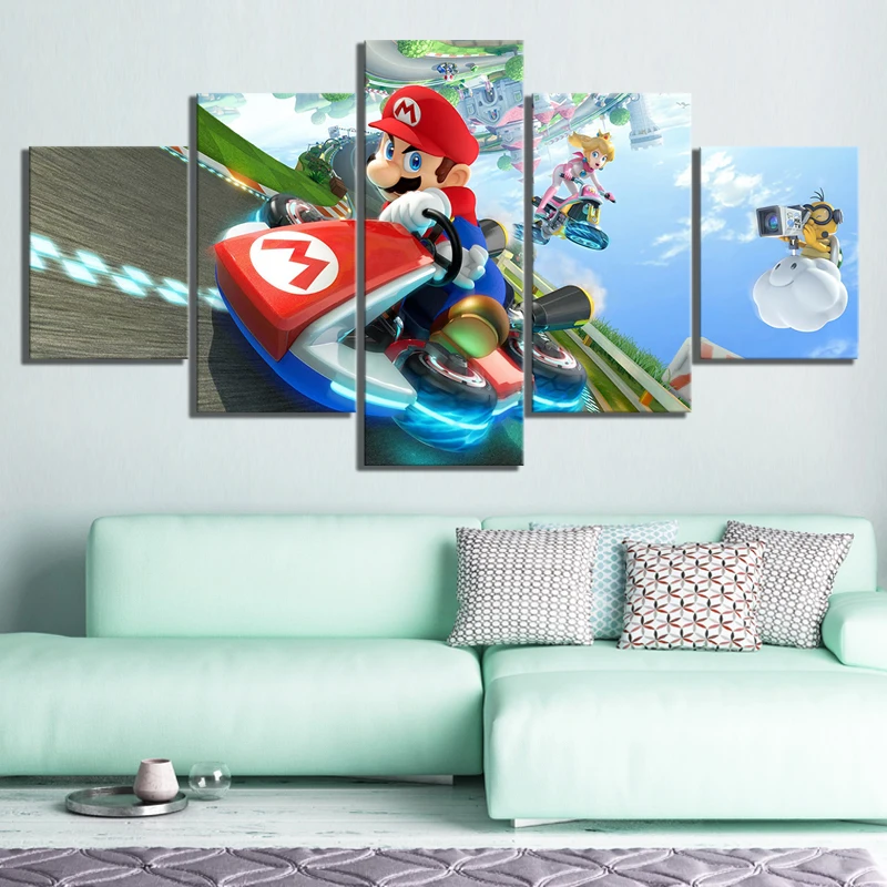 5 шт. Холст Картина Mario Kart 8 Мультфильм Печать Современная игра плакат настенные
