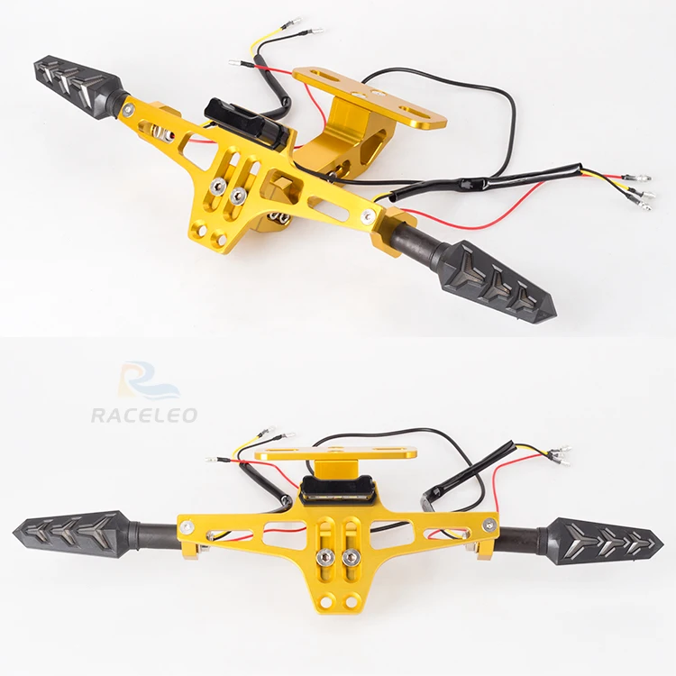

Universal CNC Motorcycle Adjustable Angle Aluminum License Plate holder Frame Holder Bracket plate holder with light