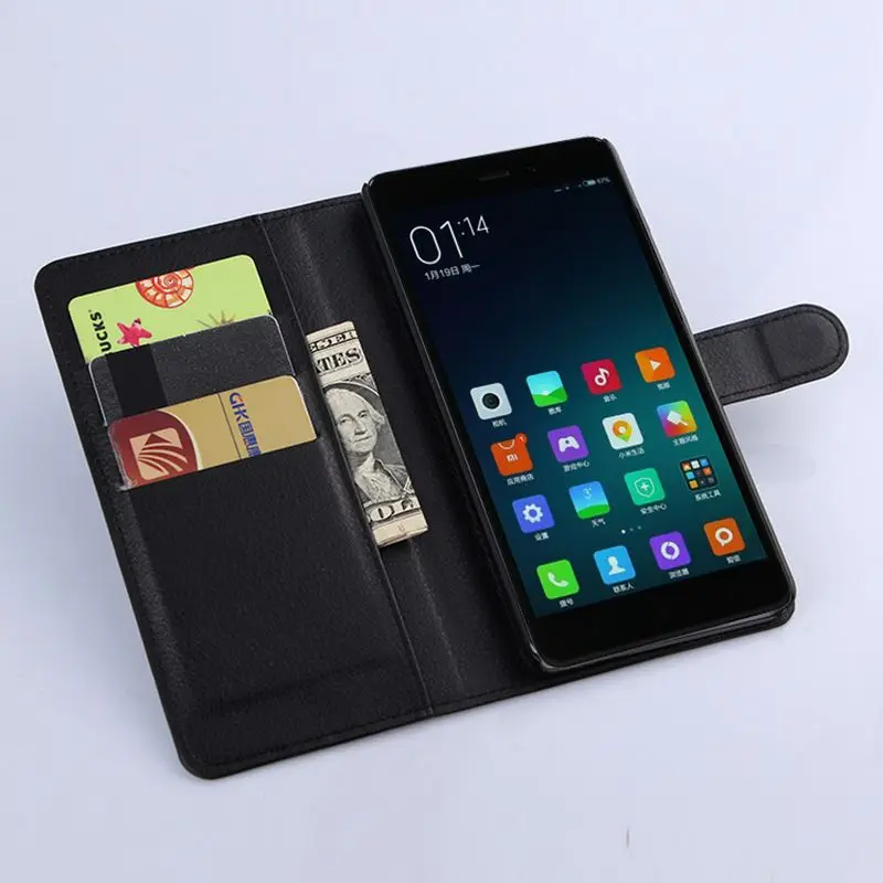 Одноцветное Цвет кошелек кожаный чехол для телефона Xiaomi Redmi 4x личи кожи Бизнес