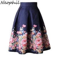 neophil 2021 autumn ladies jacquard flower print pleated ball gown midi skirts women vintage floral high waist flare saias s1532
