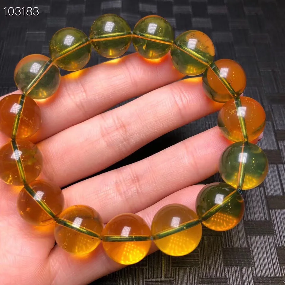 

14mm Natural Blue Amber Bracelet From Mexico Round Beads For Woman Man Gift Healing Stone Gemstone Bracelet AAAAA Certificate