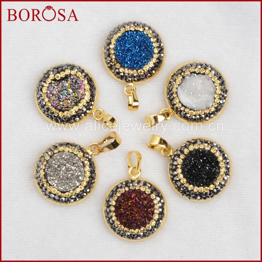 BOROSA золотой ободок круглый натуральный кристалл Титан Радужный цвет Drzuy кулон с