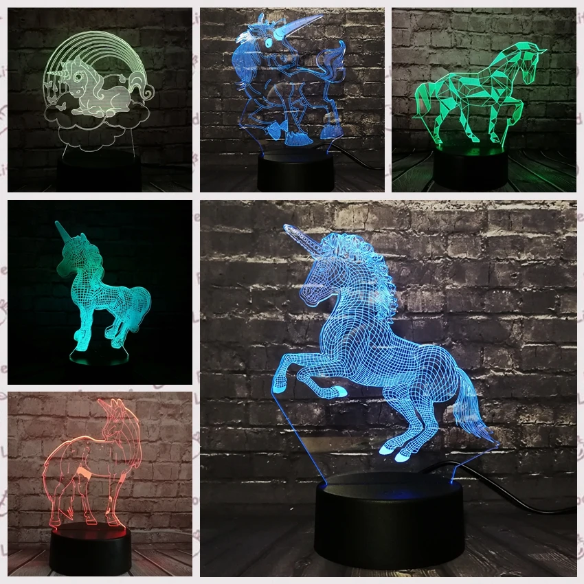 Дрошиппинг новинка 2019 Хит Ins единорог 3D светодиодный светильник ночник RGB