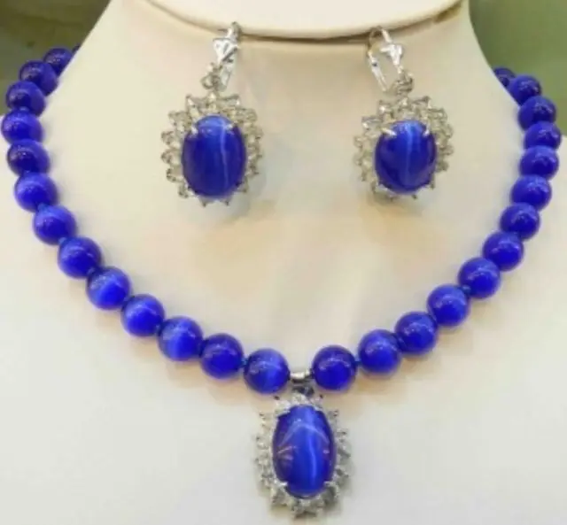 30% off &gt Sapphire Blue Mexican Opal Round Beads Gems Pendant Necklace Earring Set 18&quot (A0425) -Top quality Fast shipping | Украшения