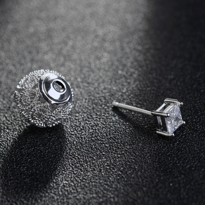 Серьги гвоздики с фианитами в виде цветов|stud earrings|stud earrings for womenzircon |