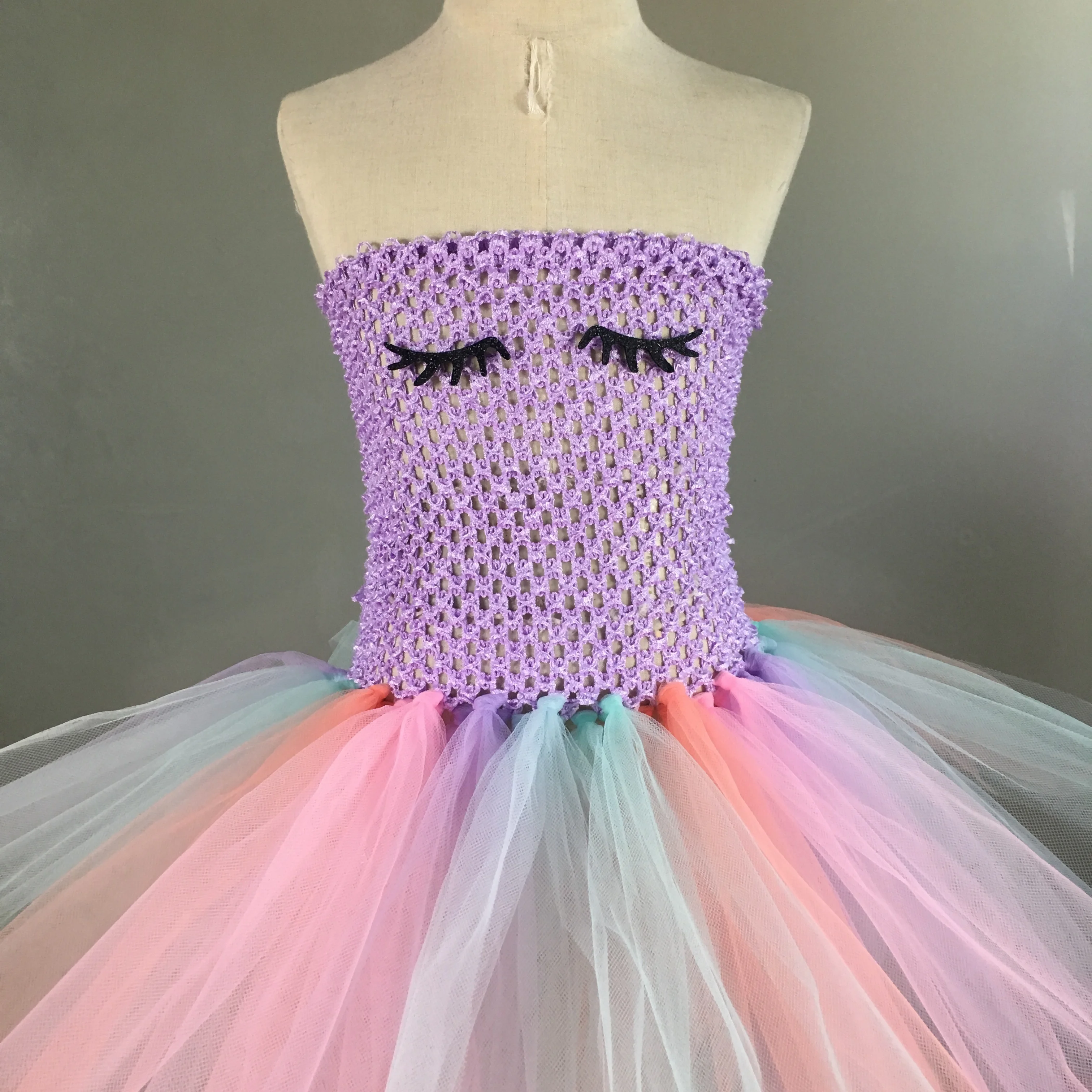 Girls Pastel Unicorn Tutu Dress Kids Crochet Corset Tulle with Flower Hairbow Set Children Cosplay Party Costume Dresses | Детская