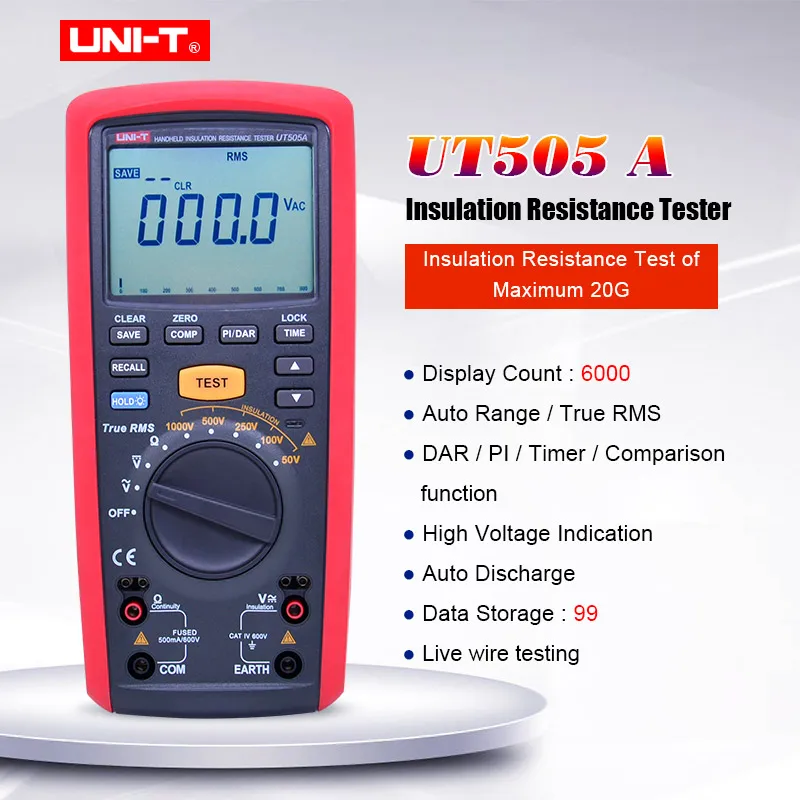 Ручной цифровой тестер сопротивления изоляции UNI T UT505ATrue RMS DC AC volt Ohm Megger Megohmmeter