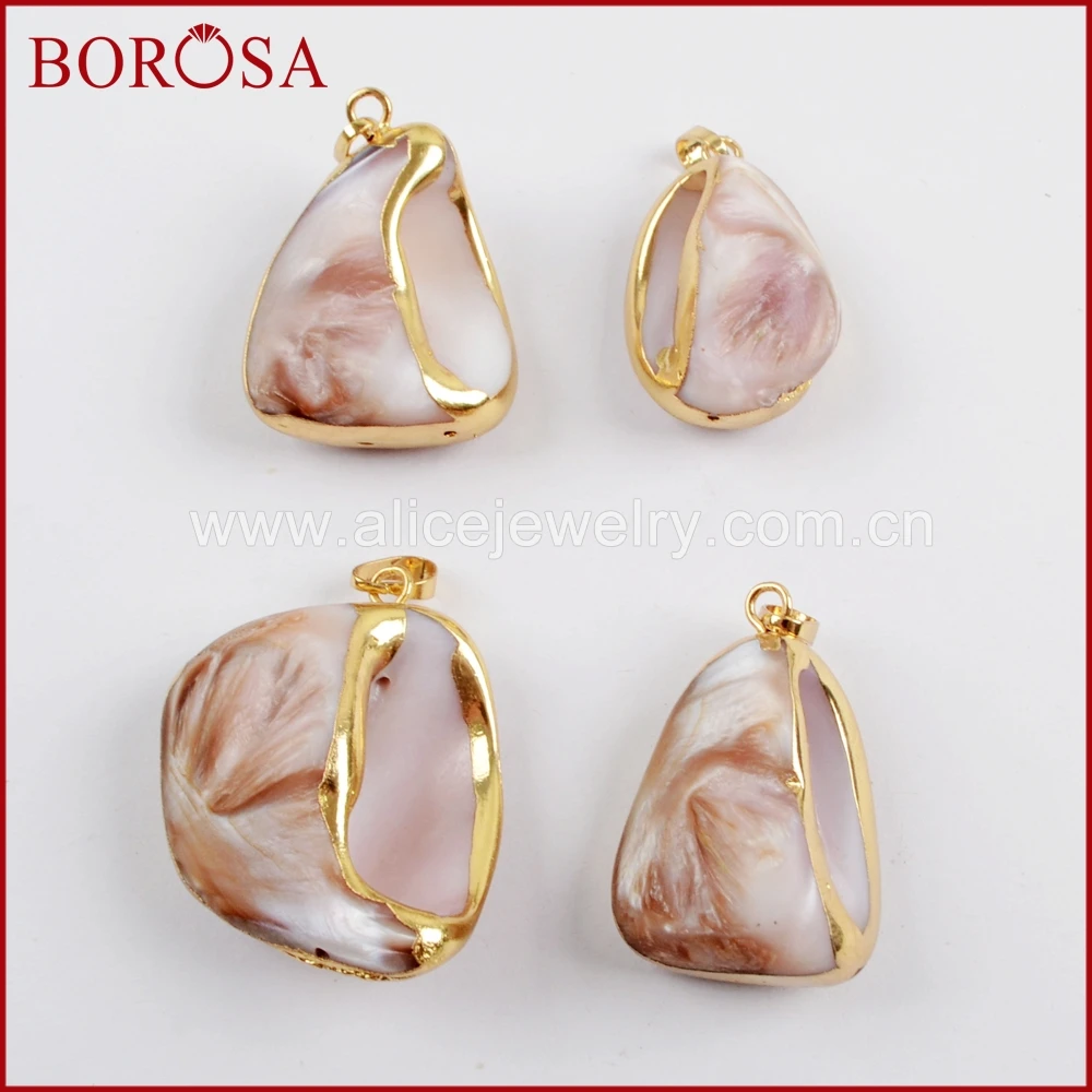 BOROSA Wholesale 10pcs Natural Cowrie Shell Pendant Jewelry With Gold Trim for Necklace Making G1609 | Украшения и аксессуары