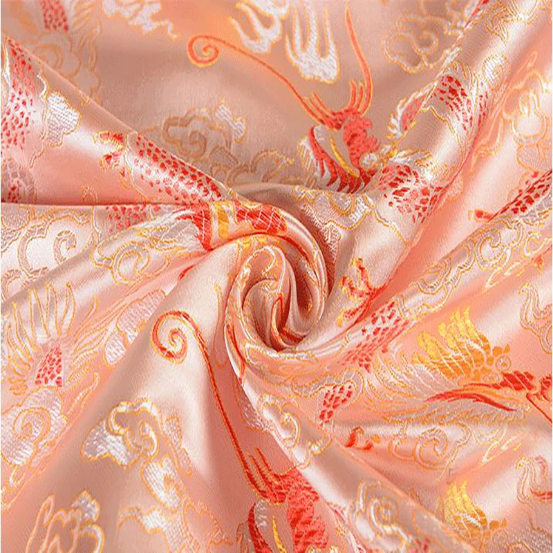 Tela de brocado Jacquard metálica de 115x100cm, tejido teñido de hilo jacquard 3D estilo dragón rosa para ropa, ropa de cama, bolsa, cortina