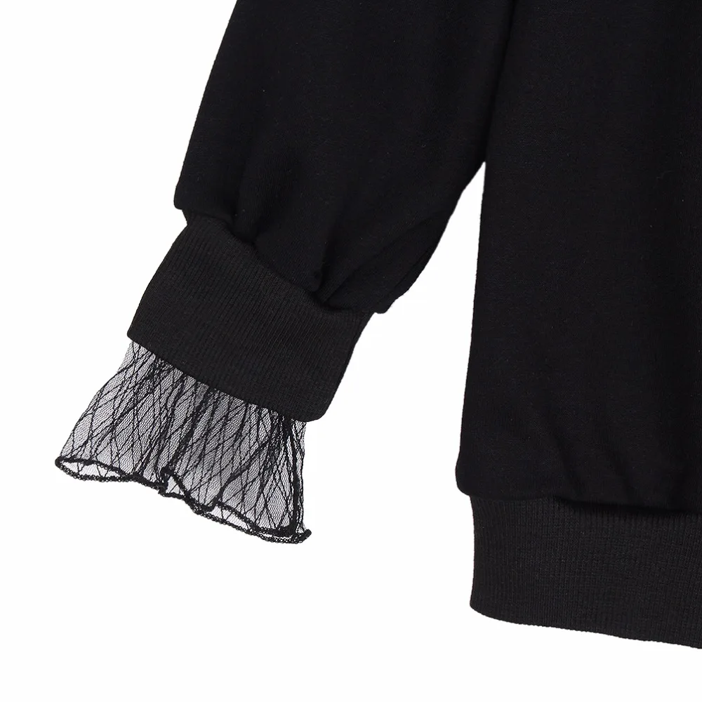 

Lychee Spring Autumn Women Sweatshirt Mesh Patchwork Long Sleeve Pullover Fake 2 Pieces Set Tracksuit