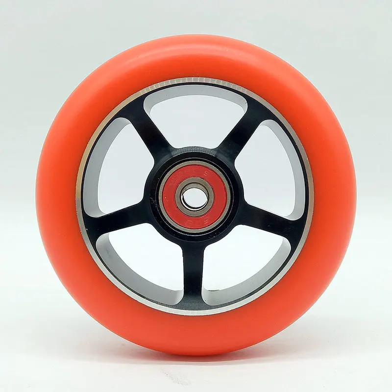Red PU 100mm 5X 2 шт хорошее качество колеса для трюкового скутера 100 мм с ступицей из алюминиевого сплава 608 ABEC-9 подшипники 88A колеса для роликовых коньков - Цвет: Red PU 100mm 5X