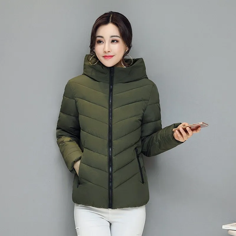 Winter new women's plus size loose hooded cotton clothing fashion casual solid color zipper top female wild Slim models | Женская