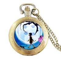 anime movie coraline necklace coraline pocket watch necklace chain jewelry women men gift vintage antique charm steampunk chains