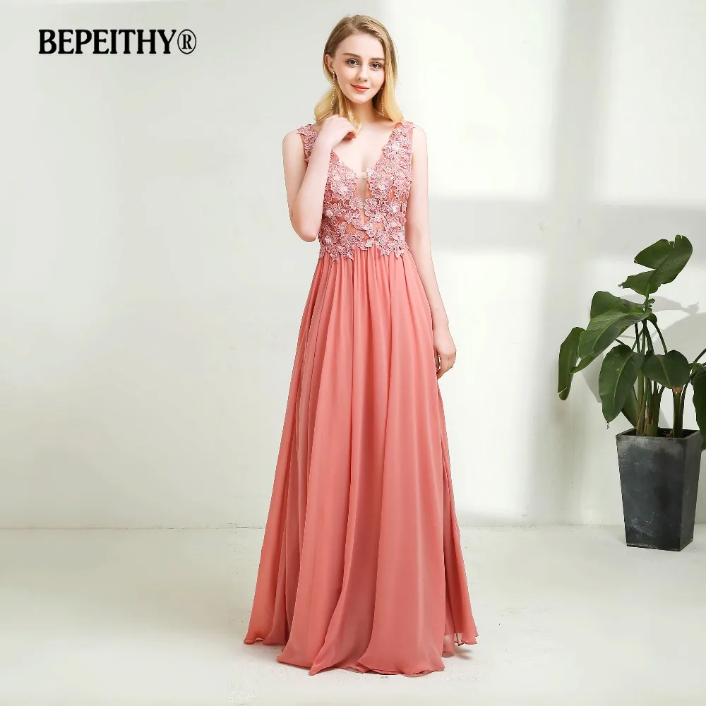 Vestido De Festa длинное вечернее платье с v образным вырезом кружевные розовые вечерние