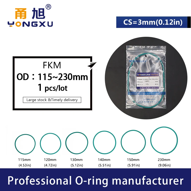 Флюоровые резиновые зеленые FKM Orings уплотнительные кольца CS3mm OD115/120/125/130/140/145/150/230*3