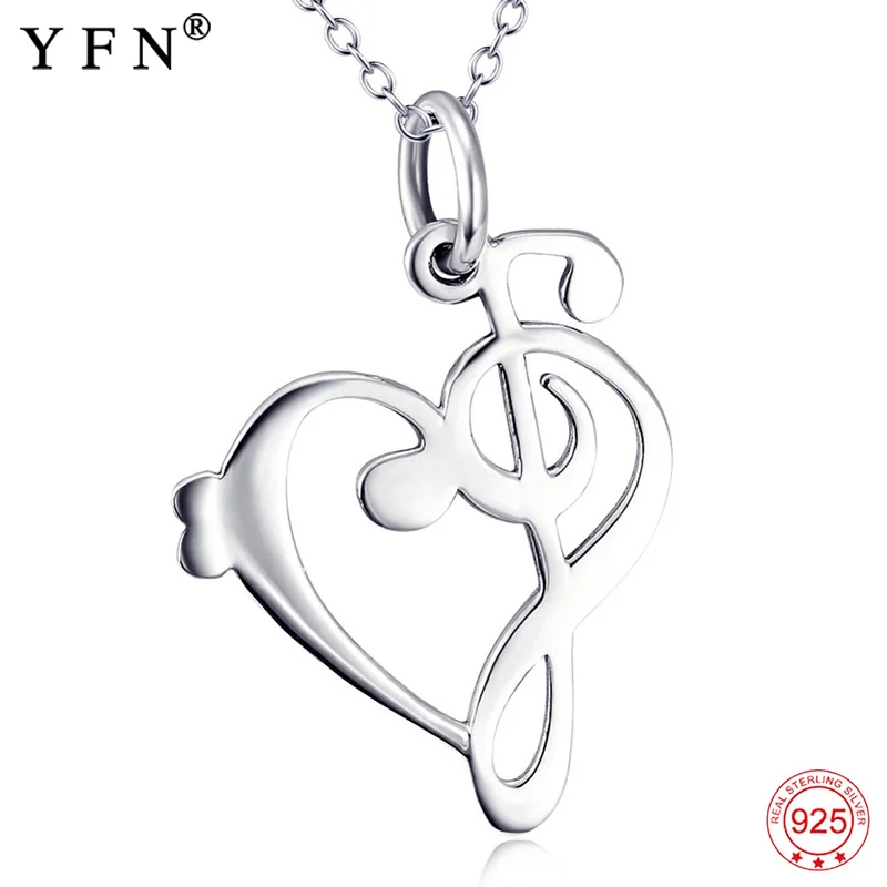 

925 Sterling Silver Jewelry For Women Heart Pendants Necklaces Lovely Music Note Necklace Silver Chain Best Gifts GNX11964