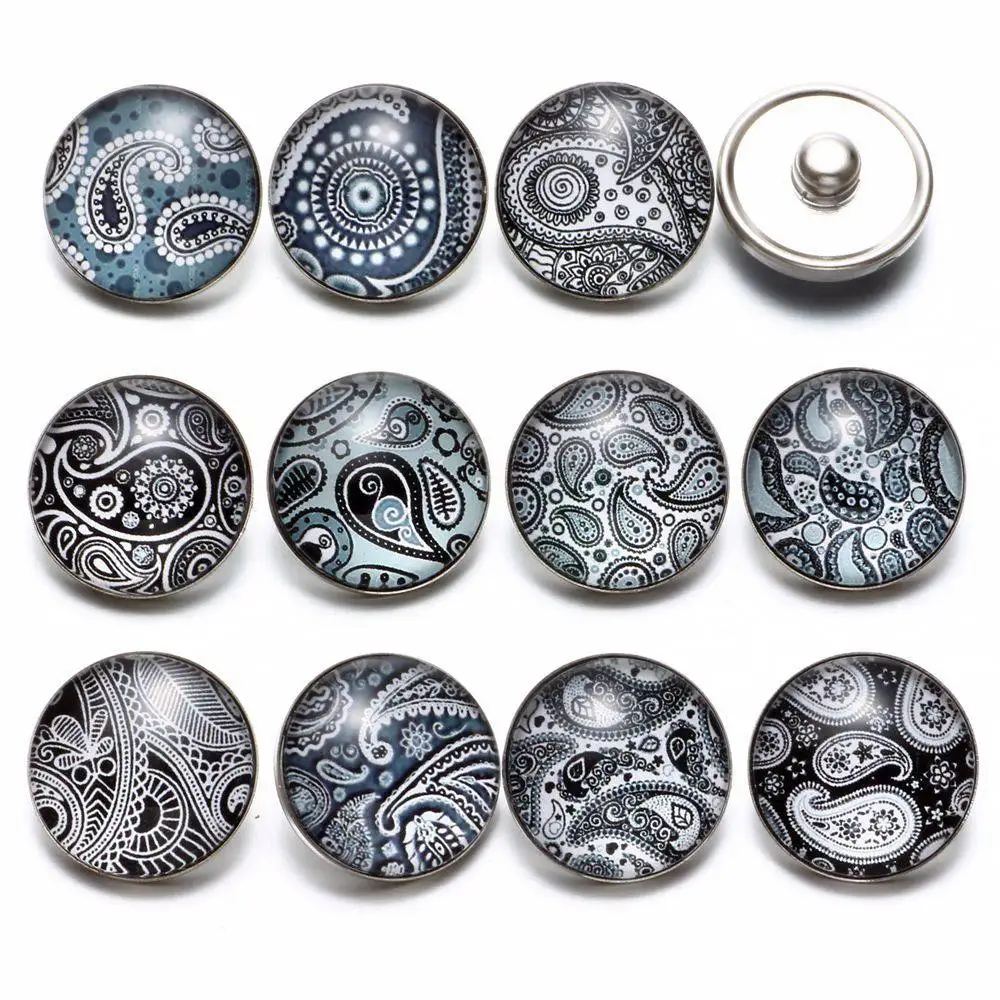 12 шт./лот черный и белый тема Пейсли элемент узор 18 мм кнопки Талисманы для