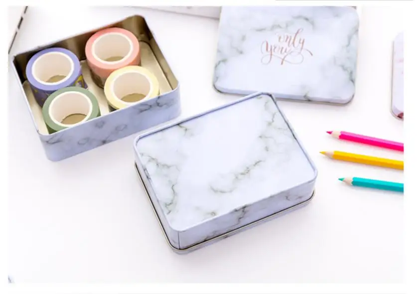 Creative tinplate marble texture storage case stationery holder daily desktop sorting box wedding candy box school office supply