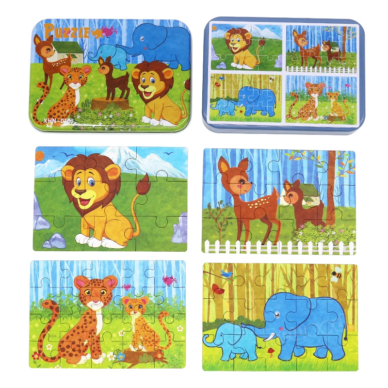 4 в 1 мультяшная 3D головоломка Metall Eisen Box Reibungslos Holz Puzzle Монтессори Lernspielzeug Kinder