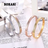 new women charm bracelet stainless steel rose gold color unique three sides round bracelets bangles wedding brand jewelry