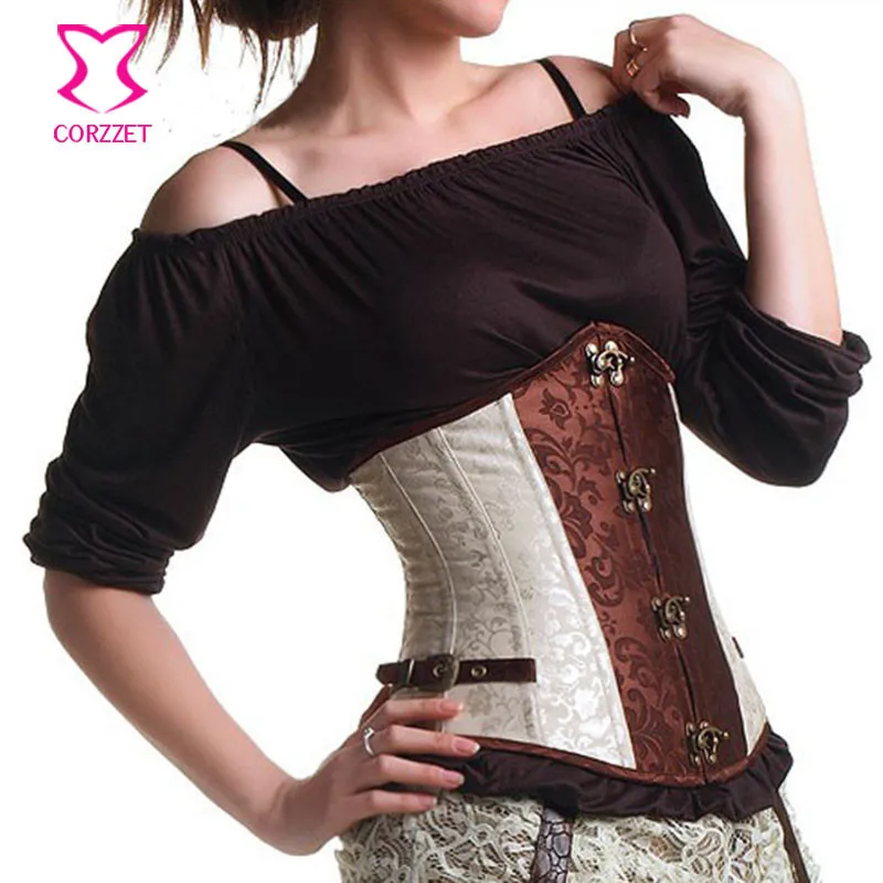 Корсет со стальными костями коричневого/бежевого цвета корсет для тренировок по