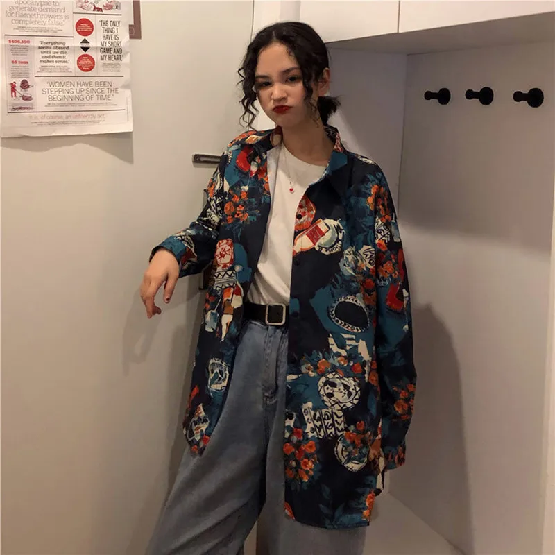 Woherb винтажная Блузка Женская Harajuku рубашка Топ 2020 уличная Свободные повседневные