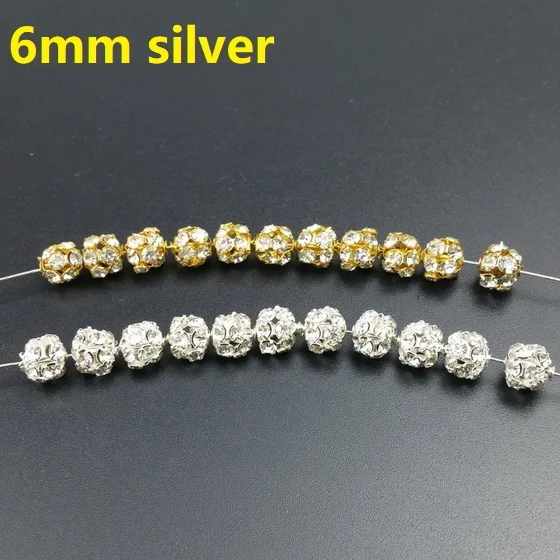 6mm silver 20pcs 20 шт./лот, 6 мм/8 мм/10 мм, золото/серебро, круглые бусины для диско-шара, стразы, хрустальные бусины для самостоятельного изготовления ювелирных изделий - Цвет: 6mm silver 20pcs