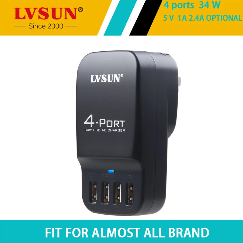 LVSUN 4 порта 34 Вт 6.8A Универсальный 5 в 2.4A 4в1 Портативный USB настенное зарядное устройство многопортовый