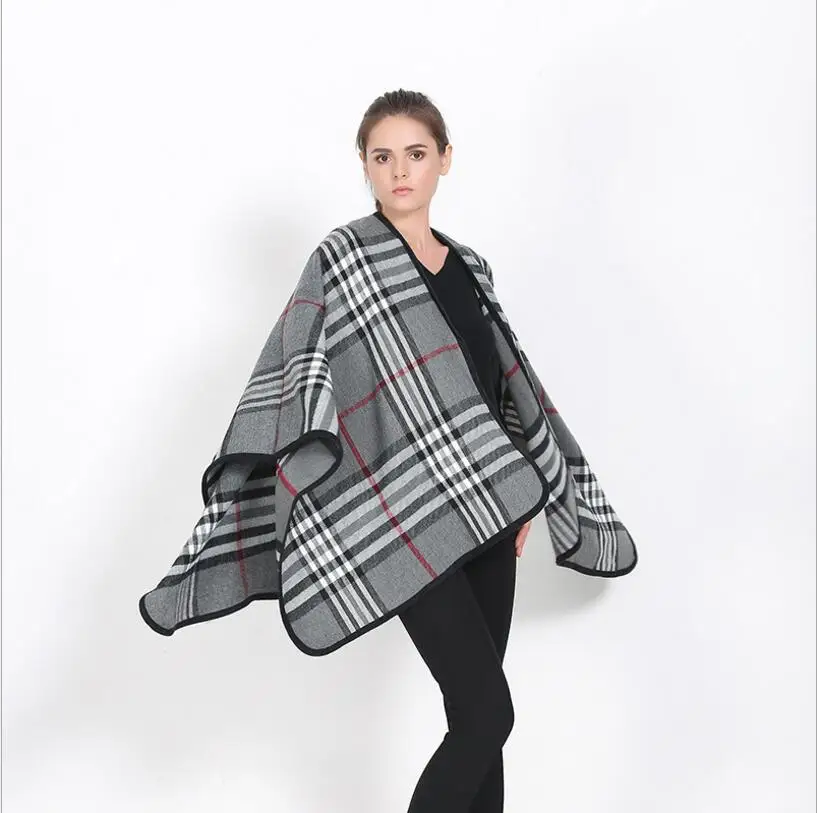 Модное женское Клетчатое одеяло шаль Осень-зима теплый толстый пончо