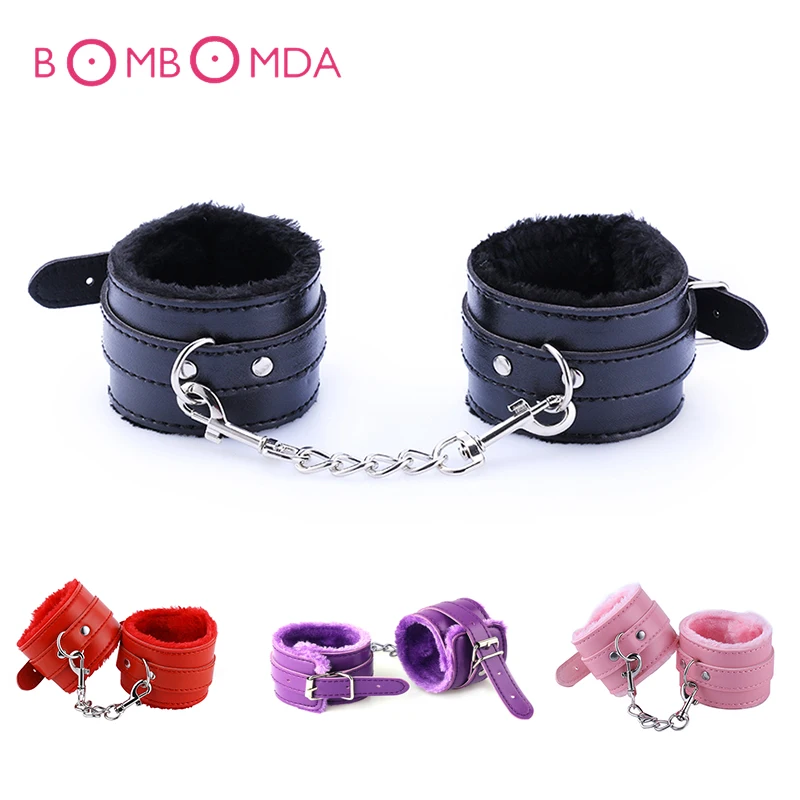 Искусственная кожа BDSM наручники регулируемый плюшевый бондажный удерживающий SM