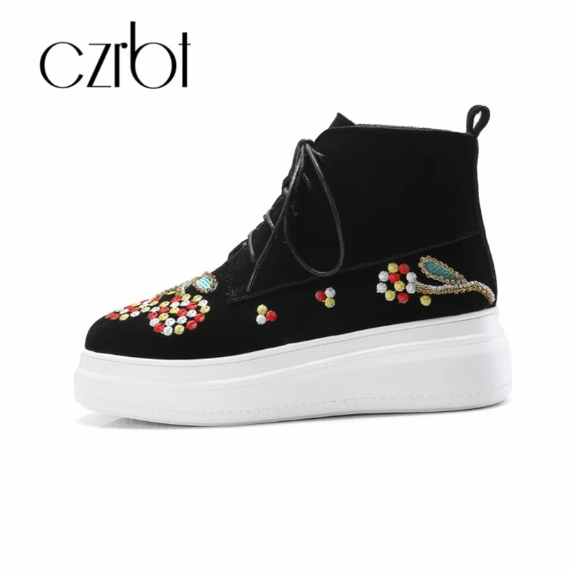 CZRBT/2018 женская обувь модные теплые женские ботильоны из замши с вышивкой удобные