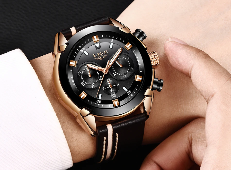 Relojes Hombre, новинка, LIGE, мужские часы, Топ бренд, Роскошные, водонепроницаемые, 24 часа, дата, кварцевые часы, мужские, кожа, спортивные наручные часы+ коробка