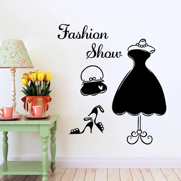 Lady Dress Designed Wall Stickers Bedroom Living Room Home Decor Purse Decotation Art Wardrobe Sticker DIY For Girls | Дом и сад
