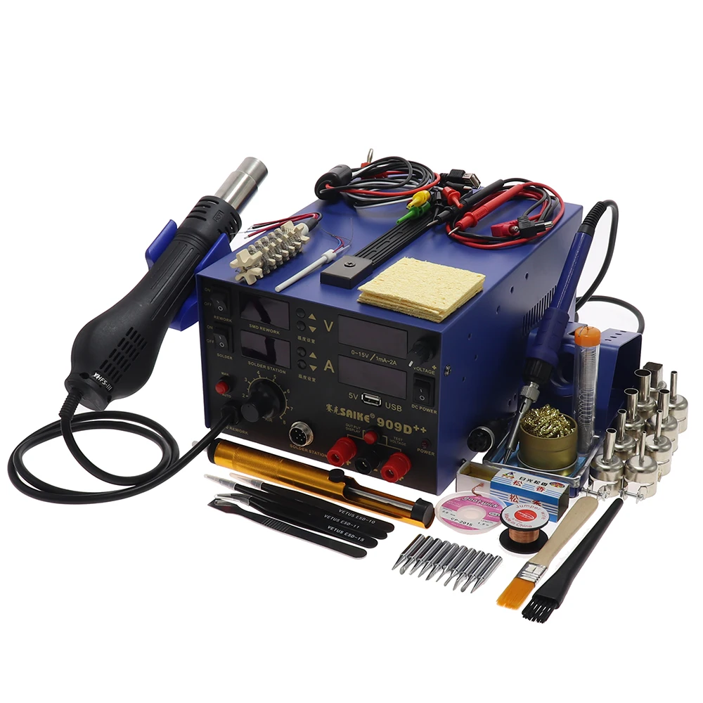 SAIKE 909D 909D++ фена паяльная станция всасывающая станция DC Регулируемый источник питания 15 в 2A термостат паяльник