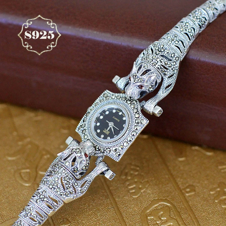 

New Arrival Limited Cheetah Watch Classic Fine Jewelry S925 Silver Pure Thai Silver Leopard Rhinestone Bracele Watches