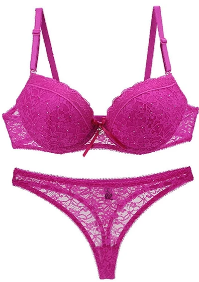 Rose red Новинка, кружевной комплект с бюстгальтером, для женщин, плюс размер, пуш-ап, комплект нижнего белья, бюстгальтер и для женщин, сексуальные стринги, Набор 34, 36, 38, 40, 42, BCDE чашки - Цвет: Rose red
