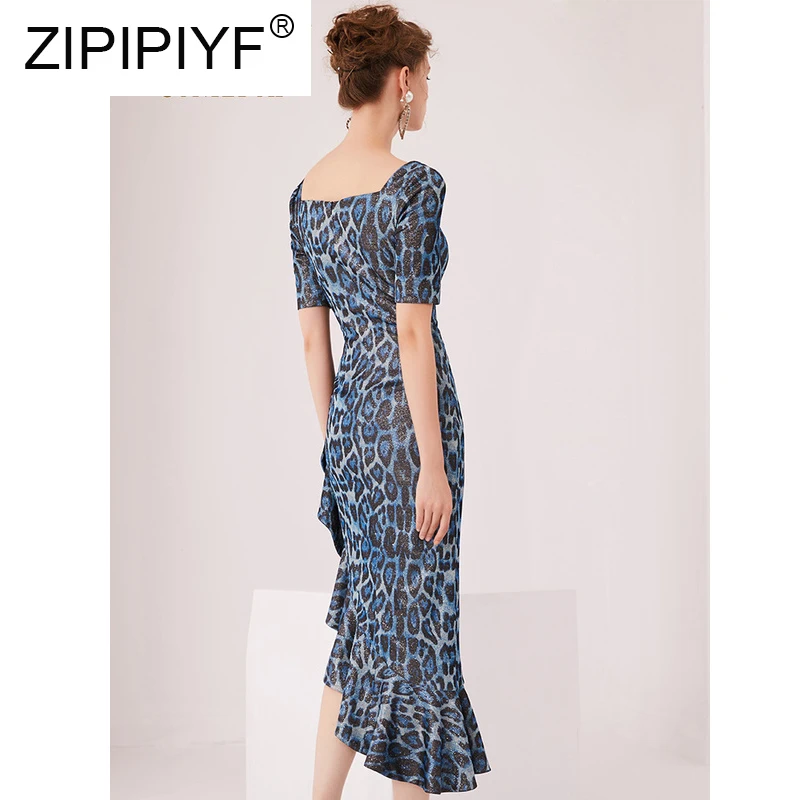 Женское платье-Русалка с леопардовым принтом элегантное облегающее платье