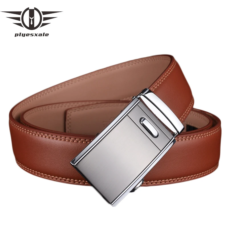 

Plyesxale Genuine Leather Belt Men Automatic Buckle Belts 2018 Famous Brand Brown Belt Male Top Quality Wedding Cummerbunds G58