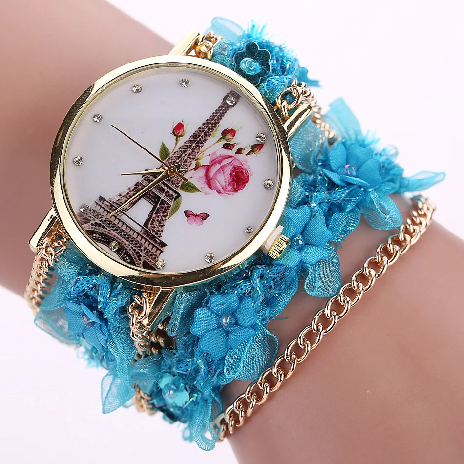 100pcs/lot Promotion Retro Flower Tower Leather Braided Watch Fashion Wrap Around Women Watches hot Metal Chain Wristwatches - купить по