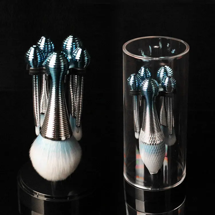 Blue with holder Новинка, 5 шт., набор кистей для макияжа, профессиональные румяна, тени для век, кисть для основы, наборы кистей для макияжа, косметические инструменты с подставкой, держатель - Handle Color: Blue with holder