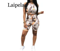 laipelar colorful tie dye 2 piece matching sets summer clothes for women o neck sleeveless crop top and biker shorts two piece