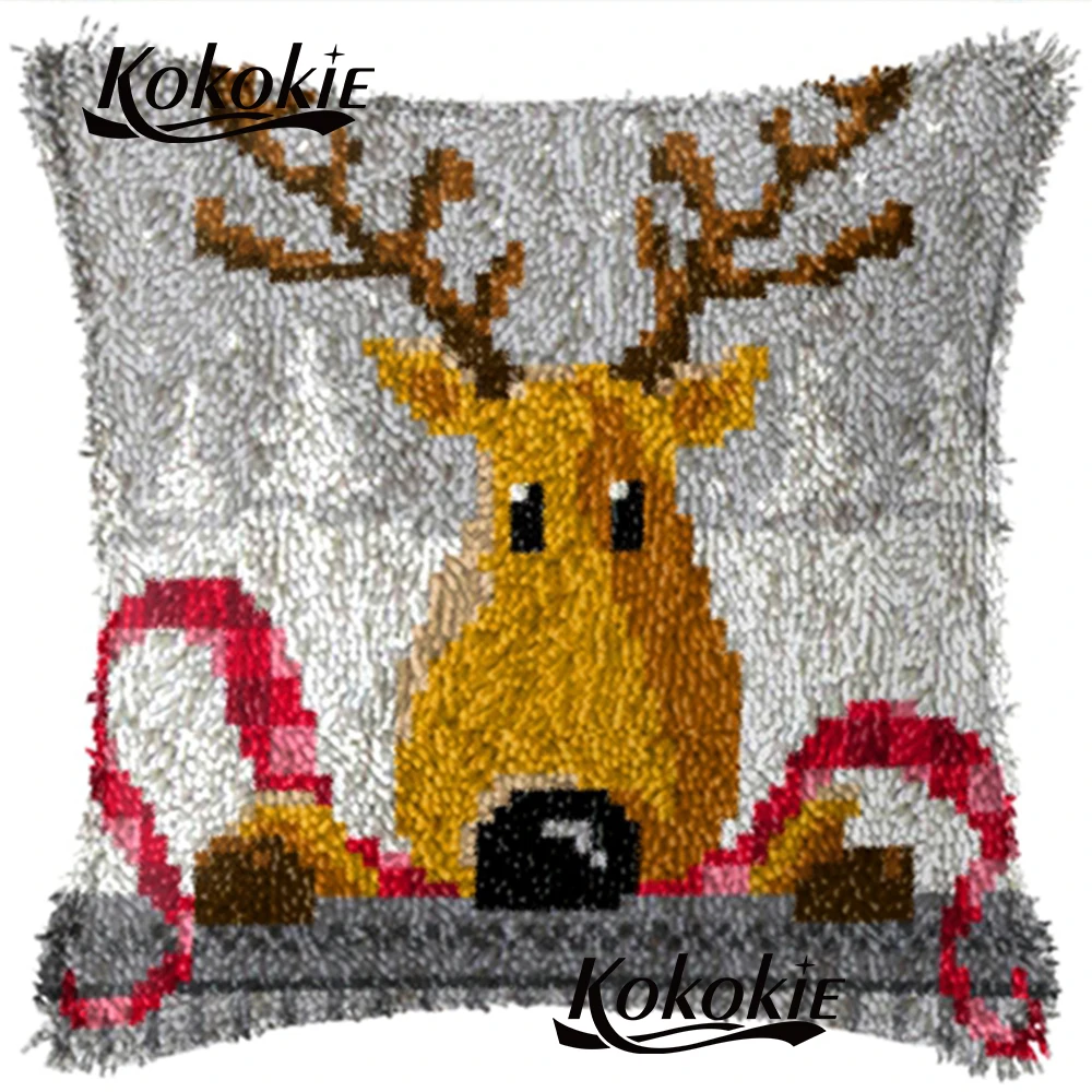 

handmade elk printed cross stitch kits handicraft needlework sets embroidery yarn latch hook rug making kits animals cushion mat
