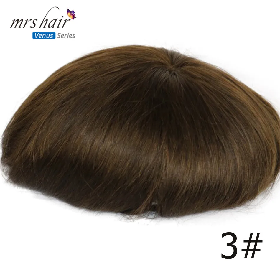 MRS HAIR мужской парик Remy человеческие волосы кружева Тонкий ПУ заменить мужчин t система Toupees мужские волосы парики - Парик Цвет: 3 #