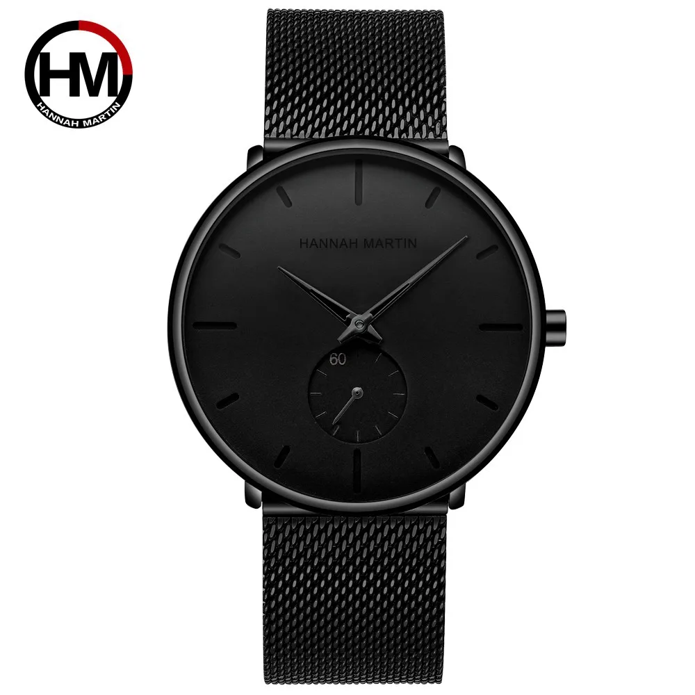 

Hannah Martin Luxury Brand Watch Men Minimalism Men's Quartz Wristwatch 3Bar Water Resistant Stainless Steel Mesh Strap Clock