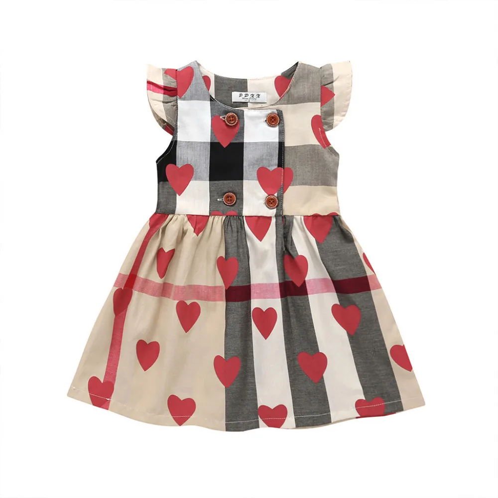 Toddler Baby Girl Stereoscopic Cartoon Plaid Sleeveless Love Dress Clothes summer 2019 Princess Dresses vestido infantil | Детская