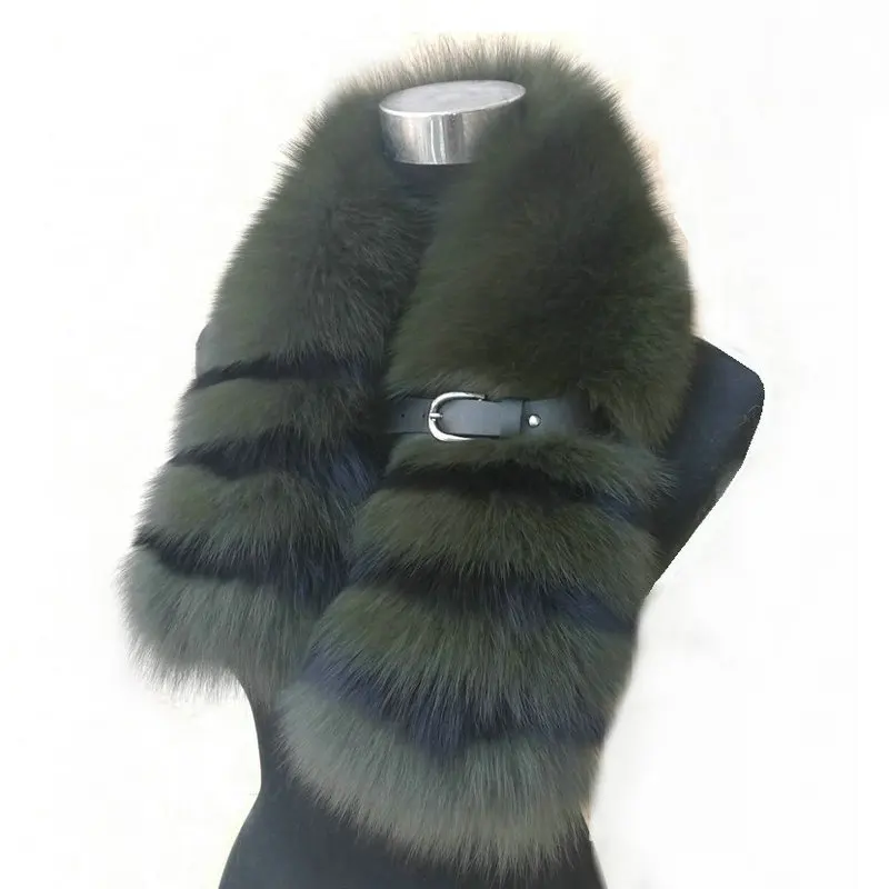 2018 Зимняя высокое качество мужских 100% настоящий шарф из меха лисы, женские полосатые воротники с кожаной пуговицей.