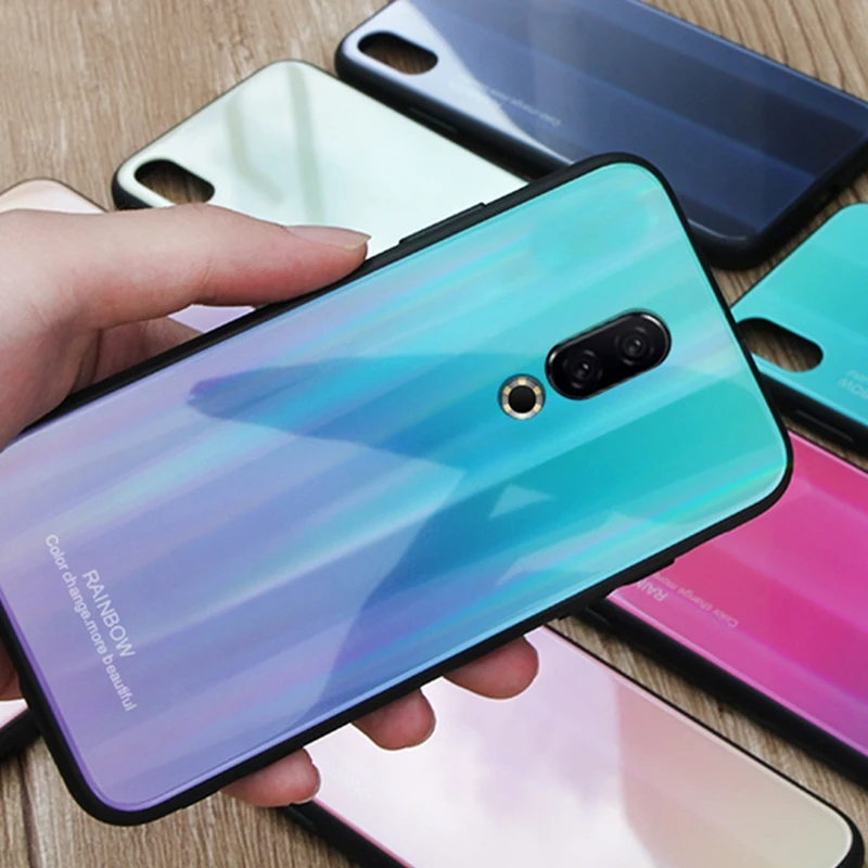 OLLIVAN градиент закалённое Защитное стекло для Meizu 16th случае мода Радуга Мягкая