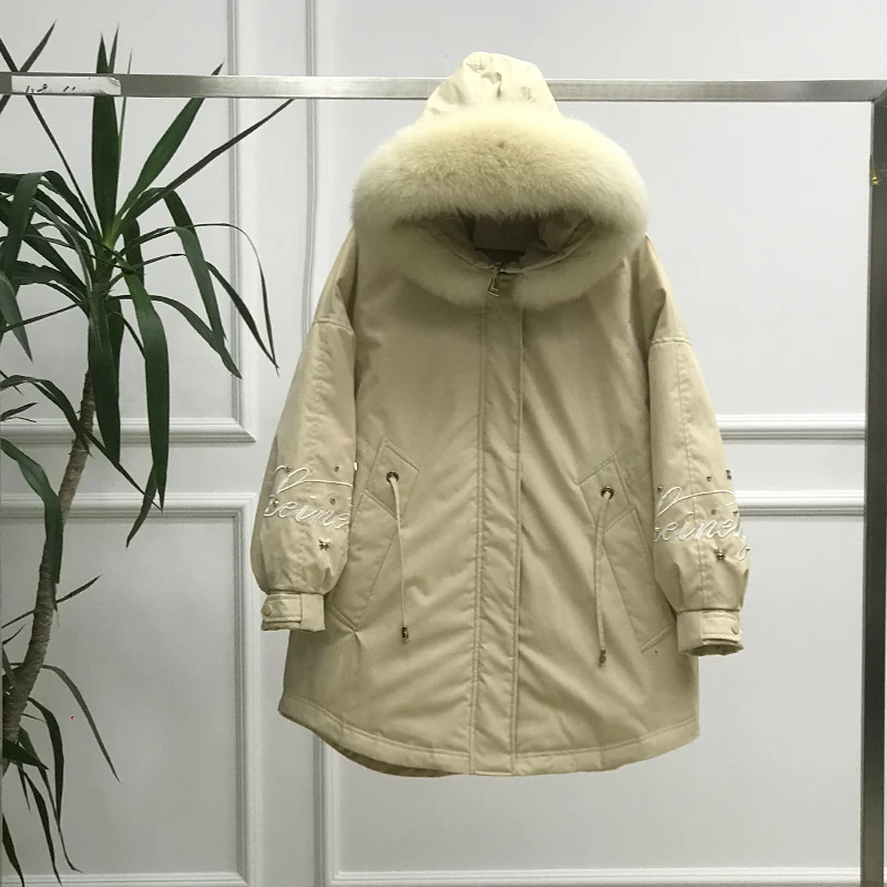 Новинка 2019 женская зимняя куртка с воротником из натурального меха пуховик на